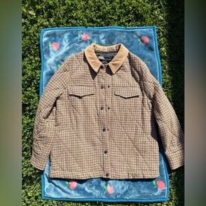 Plaid Quilted Jacket with Corduroy Collar